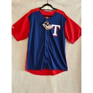 Stitches MLB Texas Rangers Baseball Jersey Blue Red Large New With Tags